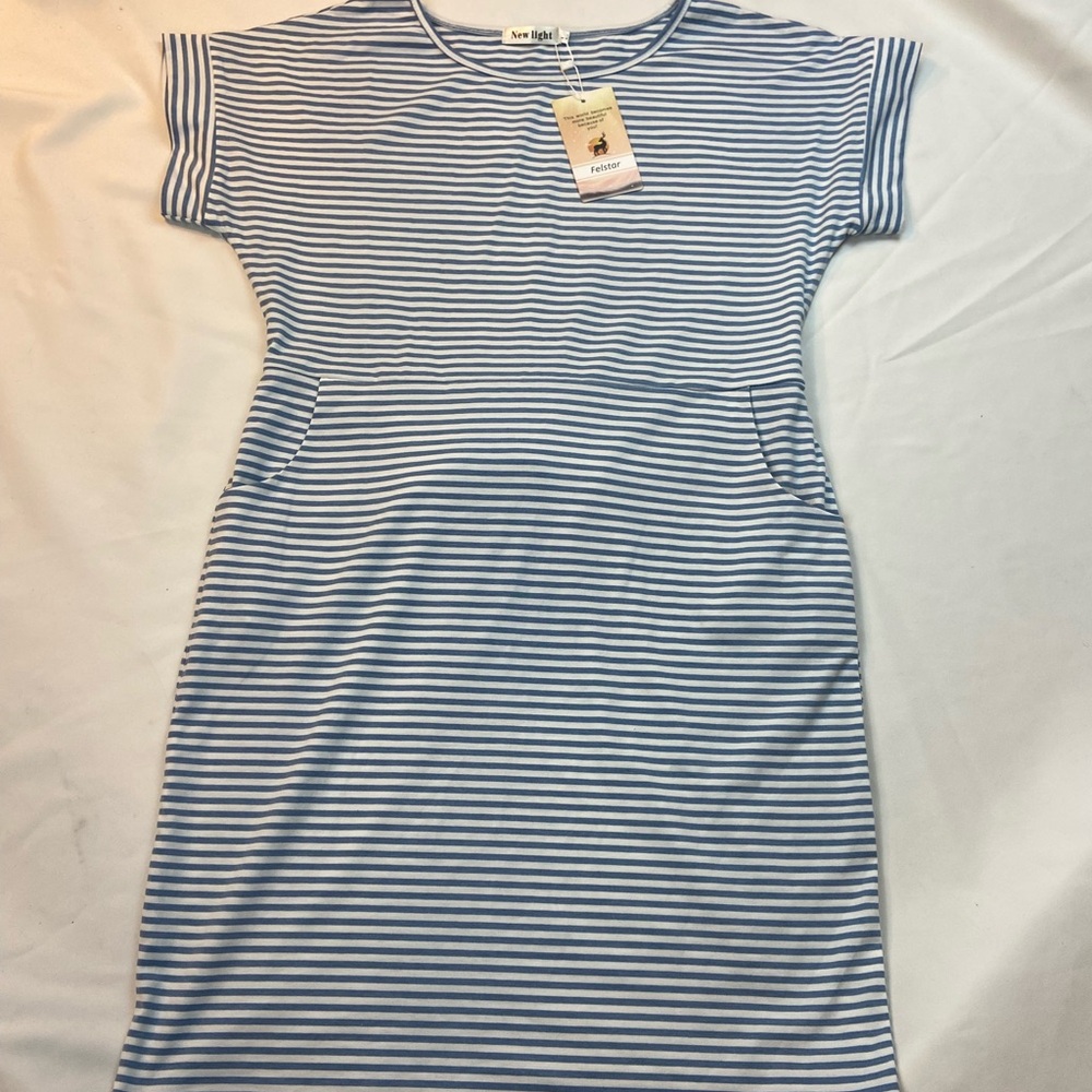 New Light Struped Blue & White Casual Tee Dress